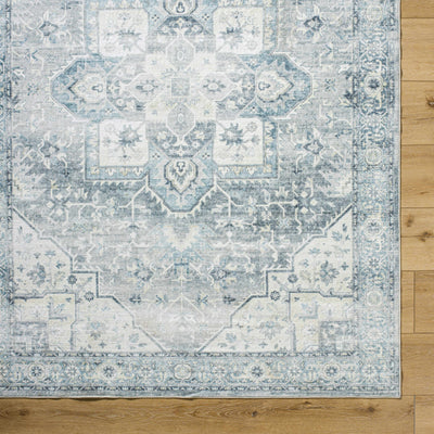 Mauro Blue Medallion Washable Area Rug