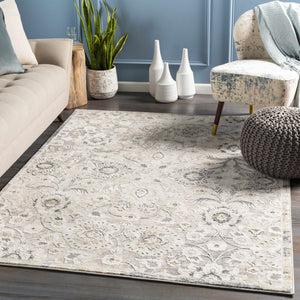 Moelfre Neutral Damask Area Rug