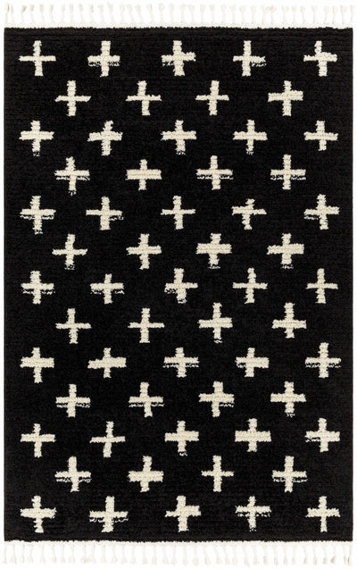 Anda White Cross on Black Plush Rug