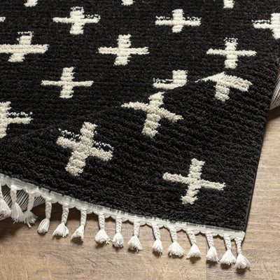 Anda White Cross on Black Plush Rug