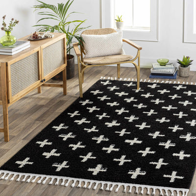 Anda White Cross on Black Plush Rug