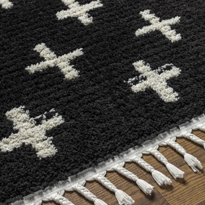 Anda White Cross on Black Plush Rug