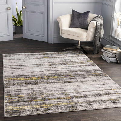 Moy Gray&Yellow Striped Area Rug - Clearance