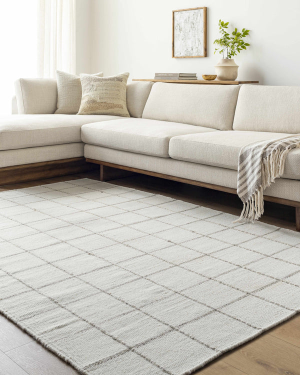 Nissa White Gray Checkered Wool Rug