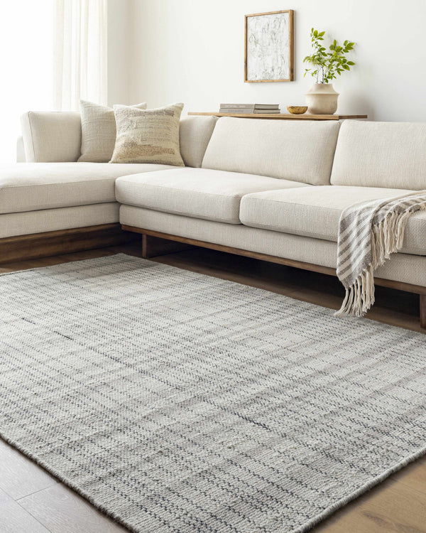 Nissa Blue Gray Checkered Wool Rug