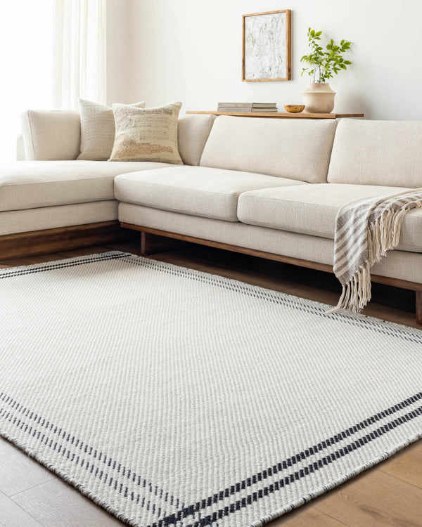 Nimue Cream & Blue Bordered Wool Rug