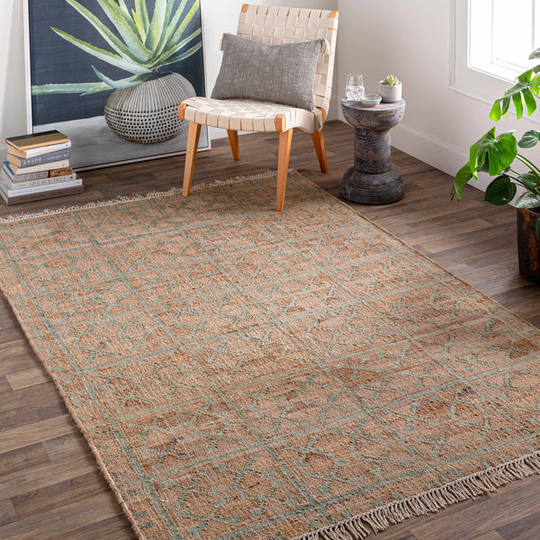 Rice Dusty Sage Fringed Jute Carpet