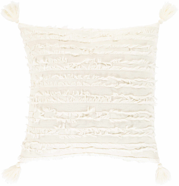 Odon Textured Ivory Tassel Square Pillow