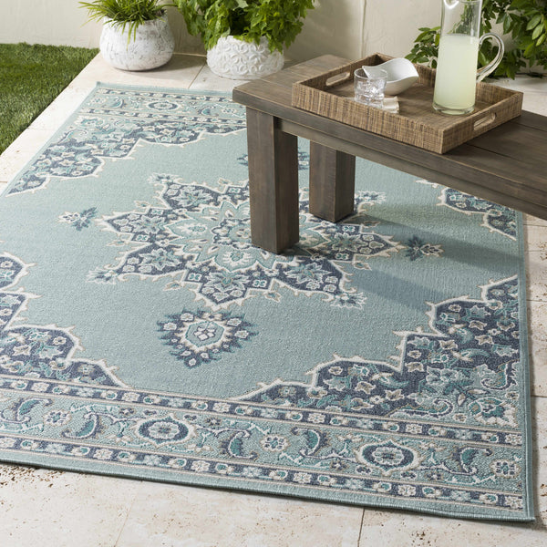 Orla Pale Blue Medallion Area Rug - Clearance