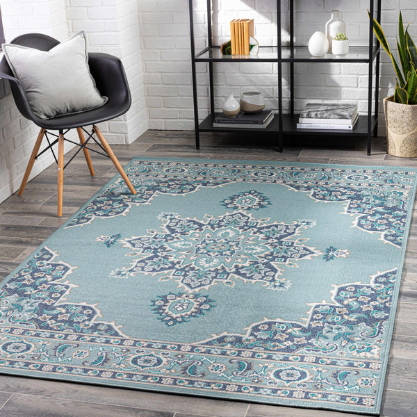 Orla Pale Blue Medallion Area Rug - Clearance