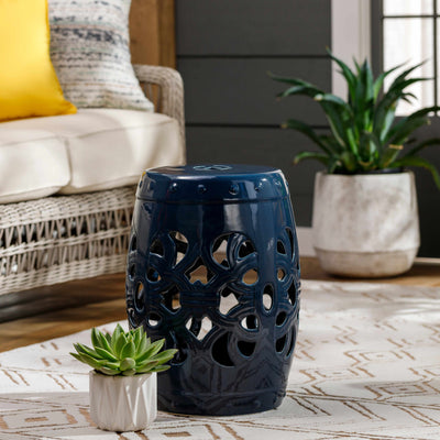 Teal Blue Lattice Ceramic Stool