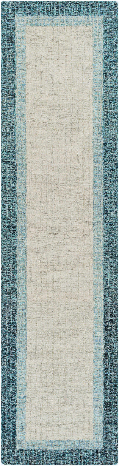 Padada Green Bordered Cream Wool Rug