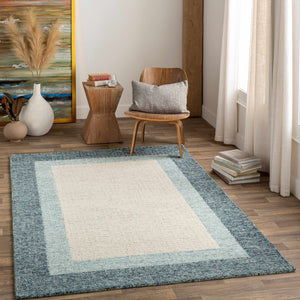 Padada Green Bordered Cream Wool Rug