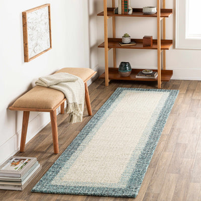 Padada Green Bordered Cream Wool Rug