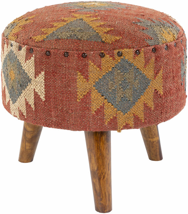 Brick Red Wood Frame Ottoman Stool