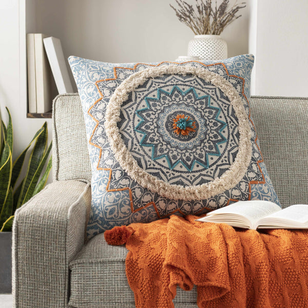 Pajo Blue Mandala Fringe Throw Pillow