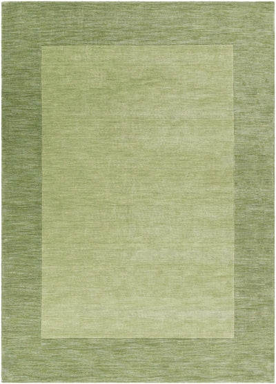 Bordered Solid Green Wool Rug