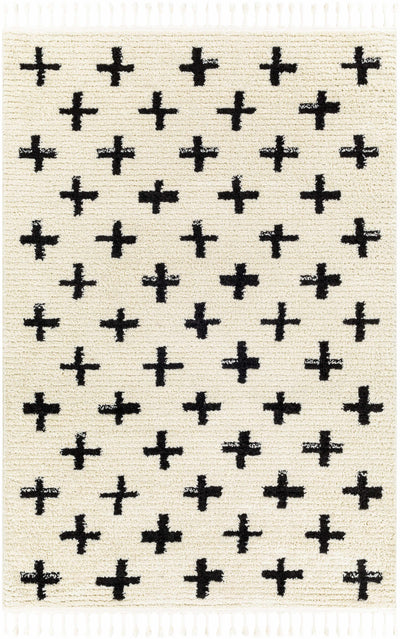 Anda Black on White Moroccan Plush Rug