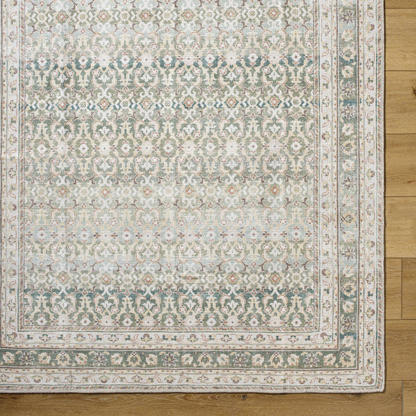 Rainier Damask Green Washable Rug - ourpnwhome x Livabliss