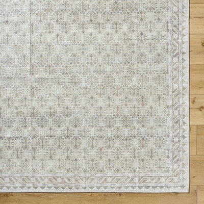 Rainier Damask Tan Washable Rug - ourpnwhome x Livabliss