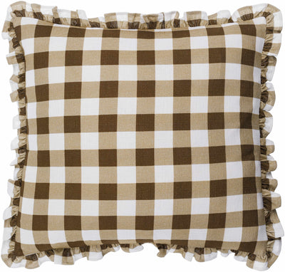 Aelwen Brown Plaid Ruffled Throw Pillow