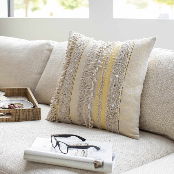 Rembrandt Yellow Textured Striped Accent Pillow