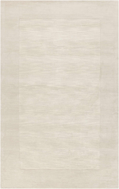 Bordered Solid Beige Cream Wool Rug