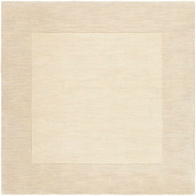 Bordered Solid Beige Cream Wool Rug