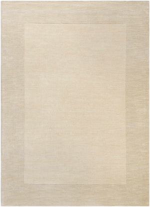 Bordered Solid Beige Cream Wool Rug