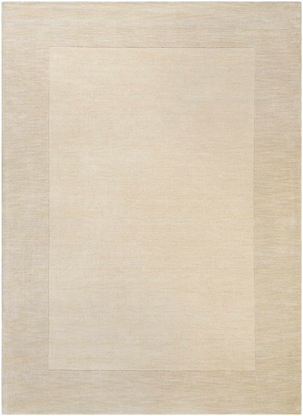 Bordered Solid Beige Cream Wool Rug