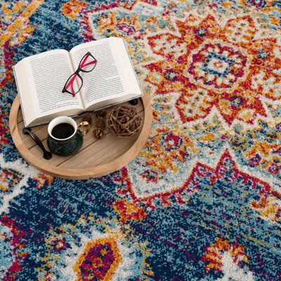 Istanbul Blue Medallion on Orange Area Carpet - Limited Edition