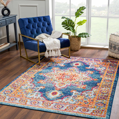 Istanbul Blue Medallion on Orange Area Carpet - Limited Edition