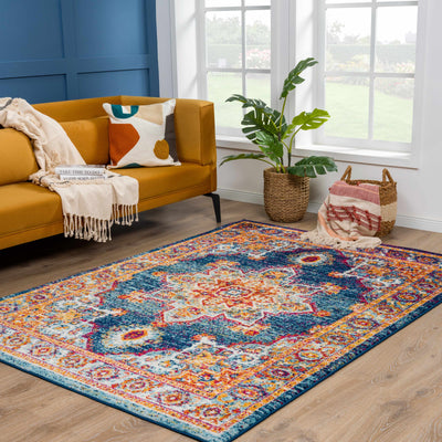 Istanbul Blue Medallion on Orange Area Carpet - Limited Edition