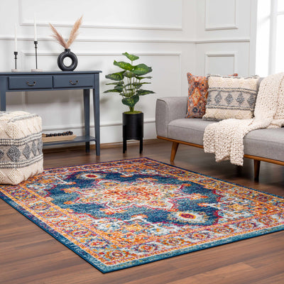 Istanbul Blue Medallion on Orange Area Carpet - Limited Edition