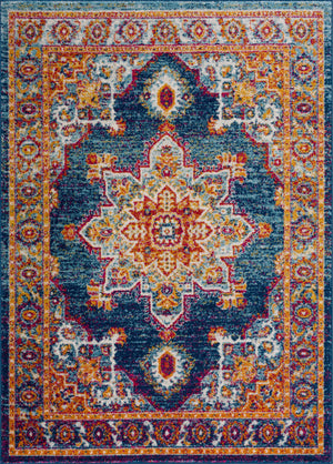 Istanbul Blue Medallion on Orange Area Carpet - Limited Edition