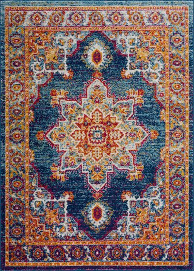 Istanbul Blue Medallion on Orange Area Carpet - Limited Edition