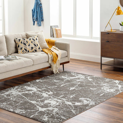 Ianto Charcoal Marble Washable Area Rug