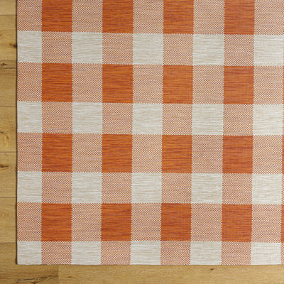 Meris Orange Plaid Area Rug