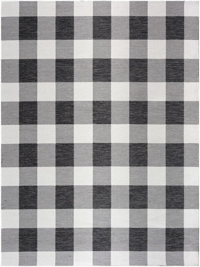 Meris Black Plaid Area Rug