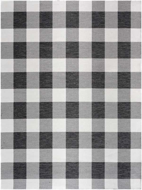 Meris Black Plaid Area Rug