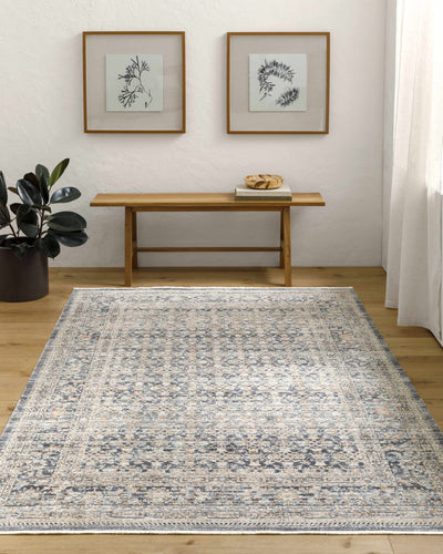 Margaret Damask Navy Washable Area Rug - Becki Owens x Livabliss