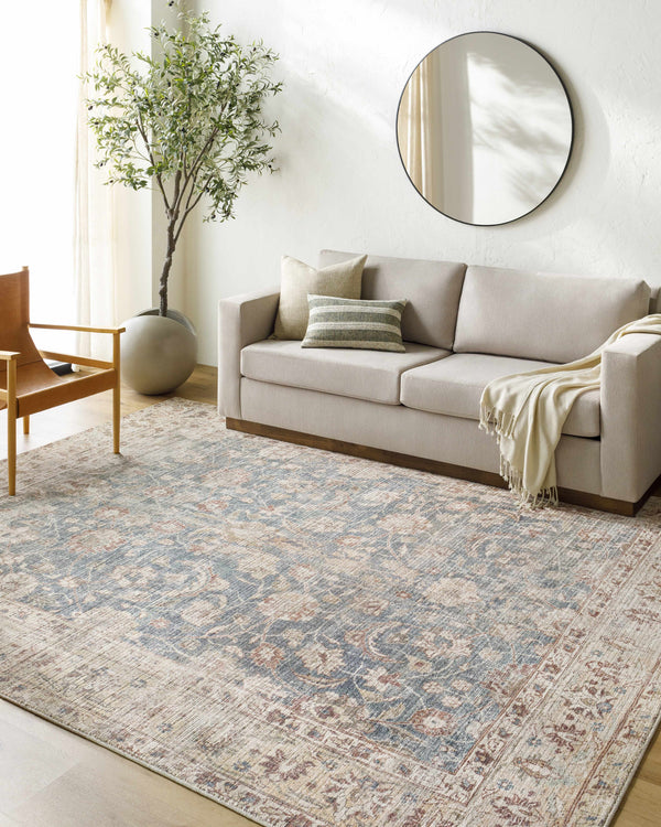 Marlene Damask Beige & Navy Area Rug - Becki Owens x Livabliss