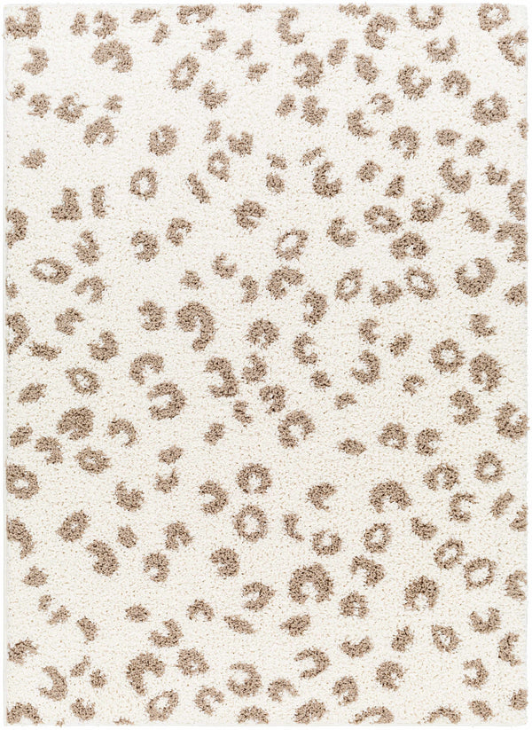 Zhen Brown Spots White Leopard Shag Rug