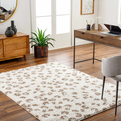 Zhen Brown Spots White Leopard Shag Rug