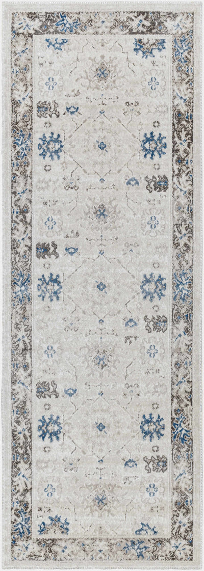 Arwel Cream & Blue Washable Area Rug - Clearance