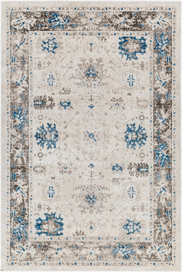 Arwel Cream & Blue Washable Area Rug - Clearance