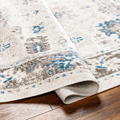 Arwel Cream & Blue Washable Area Rug - Clearance