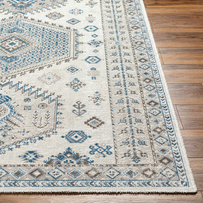 Cain Cream & Blue Washable Area Rug - Clearance