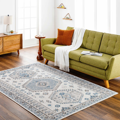 Cain Cream & Blue Washable Area Rug - Clearance