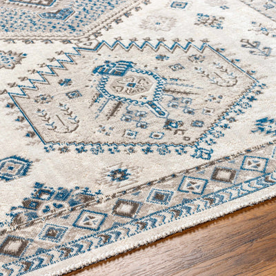 Cain Cream & Blue Washable Area Rug - Clearance